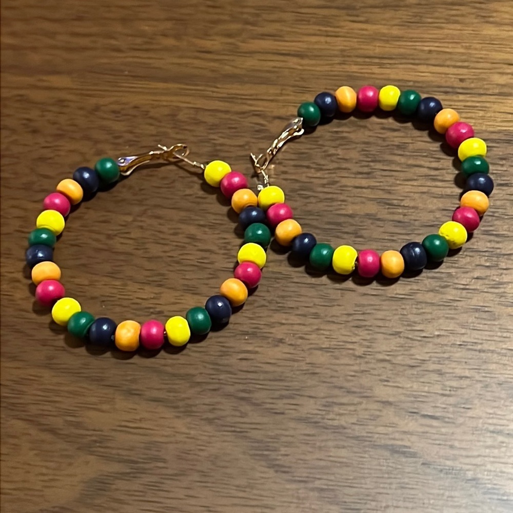 RAINBOW wood beaded hoop earrings-NWT